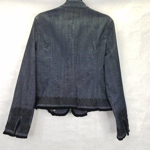 I.N.C. Jean Jacket Women's L Lace Velvet Beaded Button Hook Closure Denim VTG - Picture 9 of 16